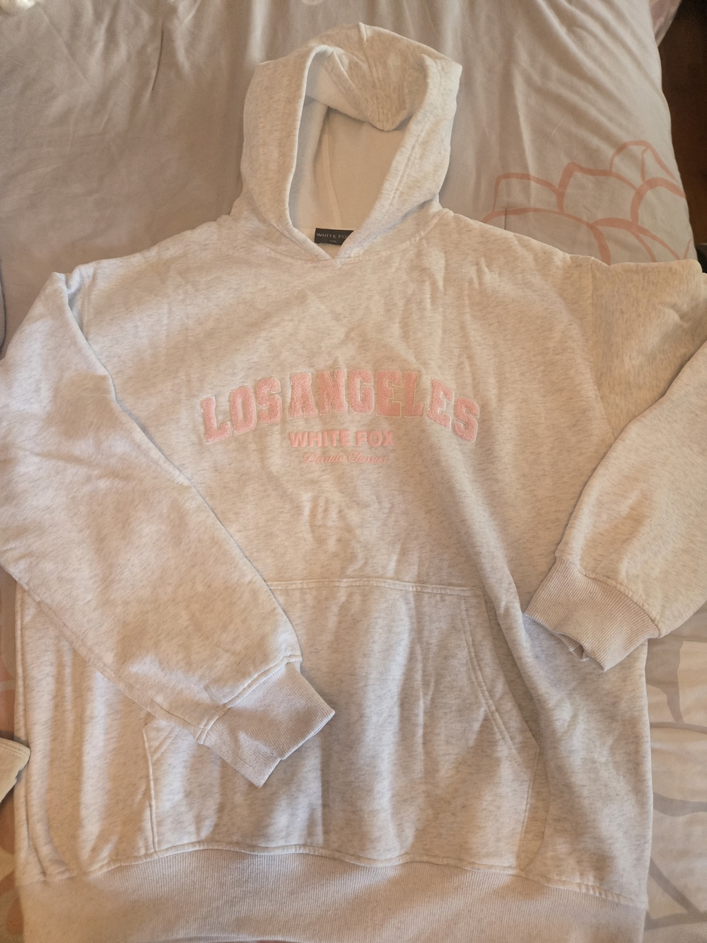 White Fox Boutique Los Angeles Hoodie - Heather Gray with Light Pink Rare